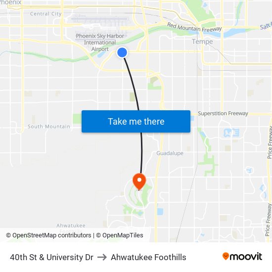 40th St & University Dr to Ahwatukee Foothills map