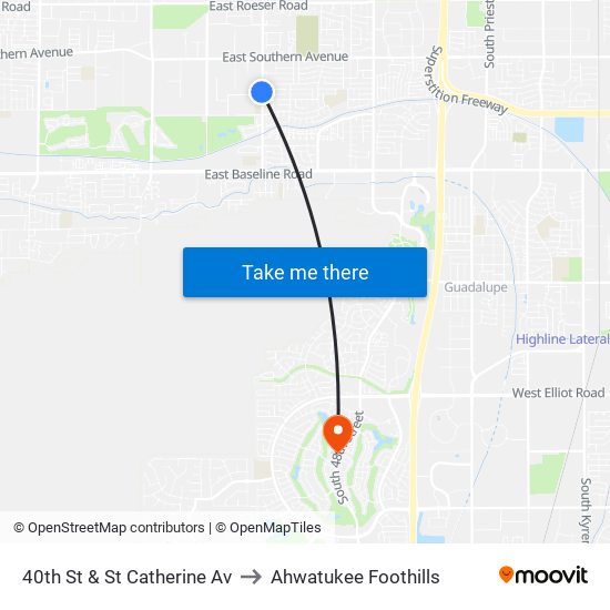 40th St & St Catherine Av to Ahwatukee Foothills map