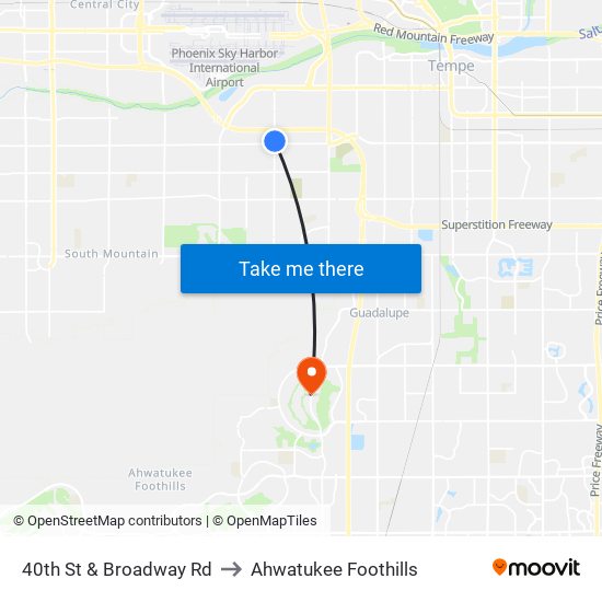 40th St & Broadway Rd to Ahwatukee Foothills map