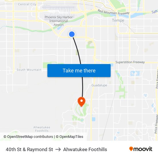 40th St & Raymond St to Ahwatukee Foothills map