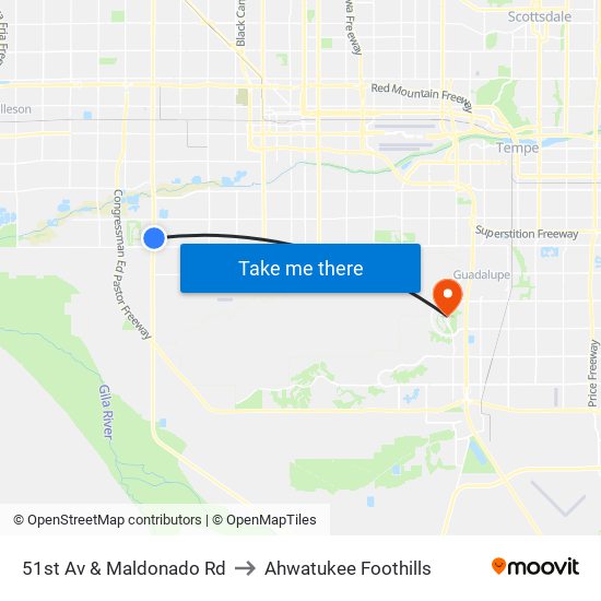 51st Av & Maldonado Rd to Ahwatukee Foothills map