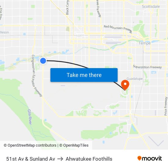 51st Av & Sunland Av to Ahwatukee Foothills map