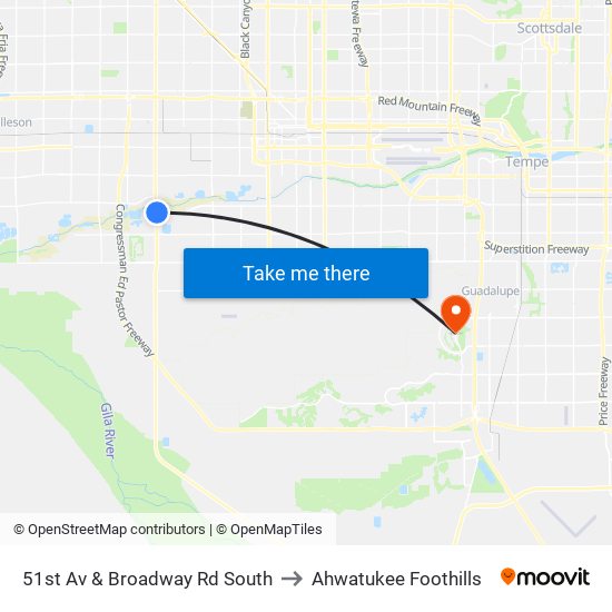 51st Av & Broadway Rd South to Ahwatukee Foothills map