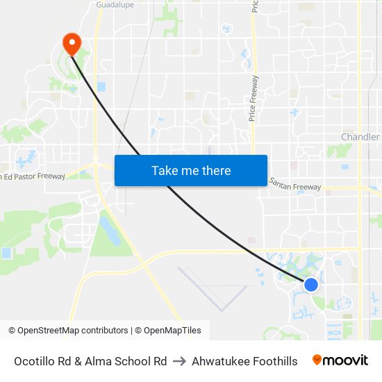 Ocotillo Rd & Alma School Rd to Ahwatukee Foothills map