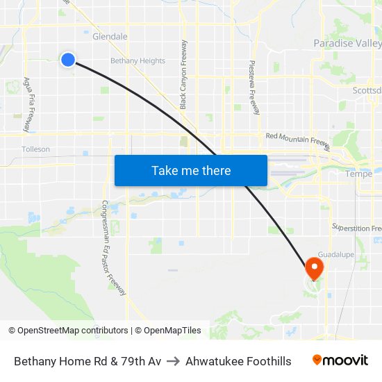 Bethany Home Rd & 79th Av to Ahwatukee Foothills map