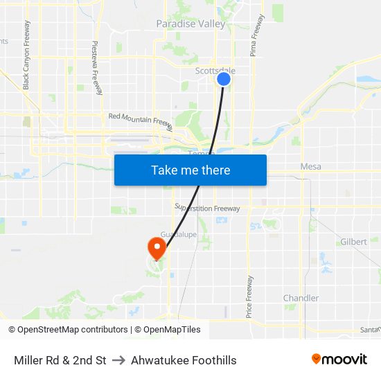 Miller Rd & 2nd St to Ahwatukee Foothills map