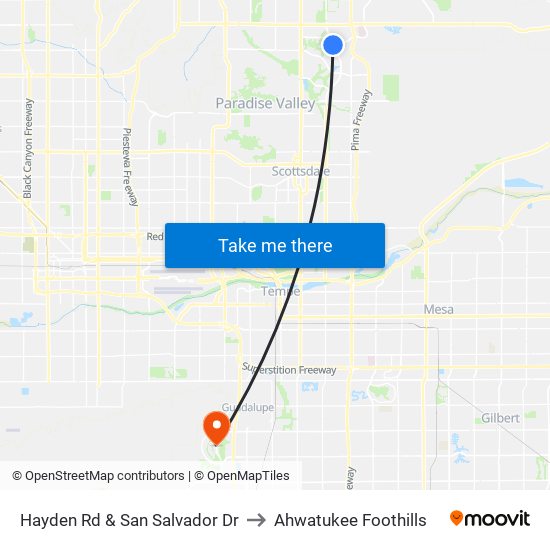 Hayden Rd & San Salvador Dr to Ahwatukee Foothills map