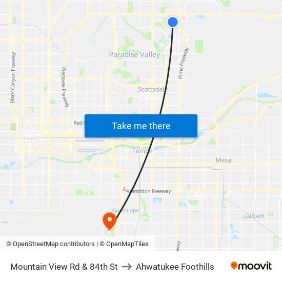 Mountain View Rd & 84th St to Ahwatukee Foothills map