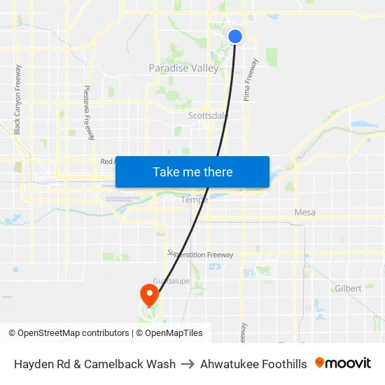 Hayden Rd & Camelback Wash to Ahwatukee Foothills map