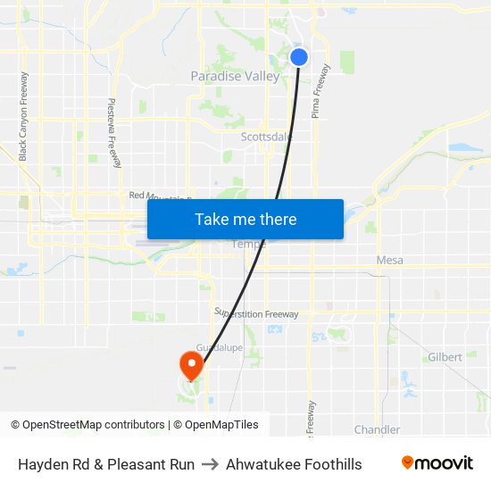 Hayden Rd & Pleasant Run to Ahwatukee Foothills map