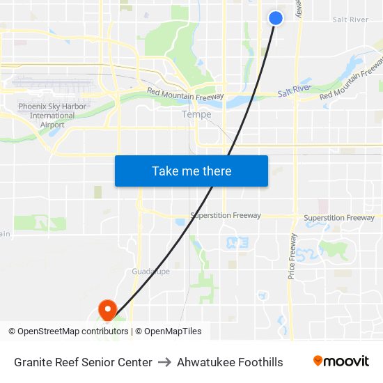 Granite Reef Senior Center to Ahwatukee Foothills map