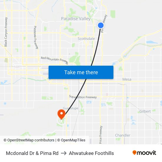 Mcdonald Dr & Pima Rd to Ahwatukee Foothills map