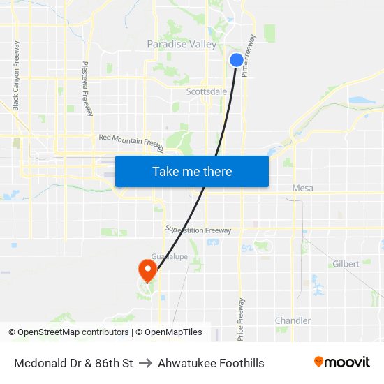 Mcdonald Dr & 86th St to Ahwatukee Foothills map