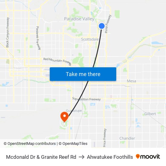 Mcdonald Dr & Granite Reef Rd to Ahwatukee Foothills map