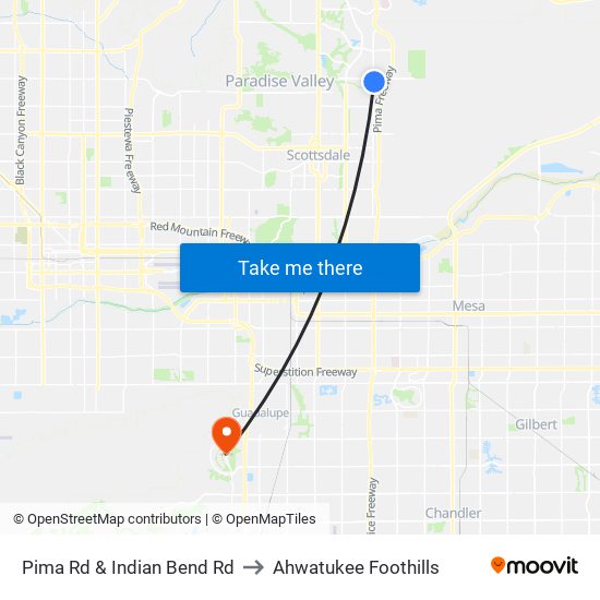 Pima Rd & Indian Bend Rd to Ahwatukee Foothills map