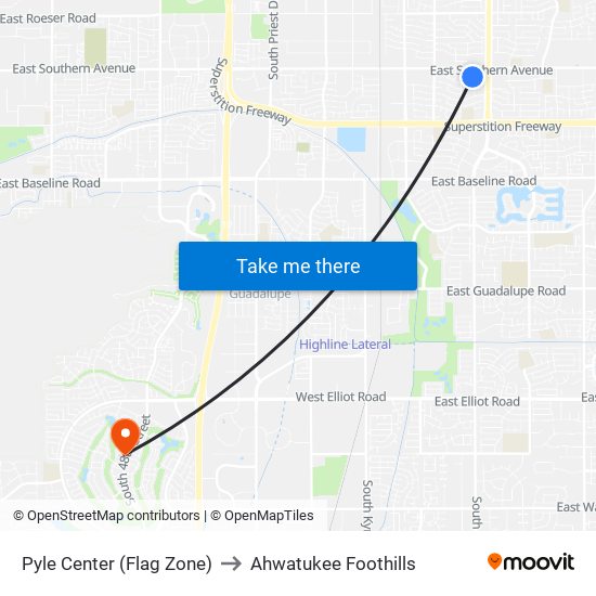 Pyle Center (Flag Zone) to Ahwatukee Foothills map