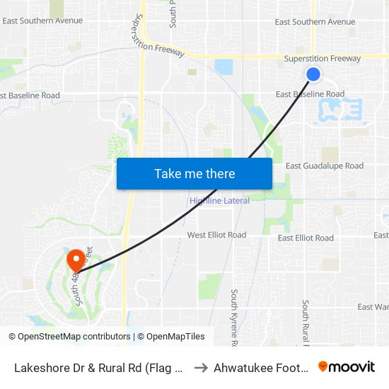 Lakeshore Dr & Rural Rd (Flag Zone) to Ahwatukee Foothills map