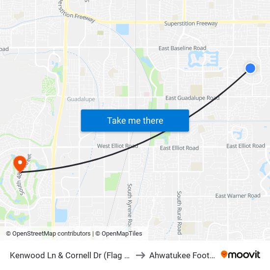 Kenwood Ln & Cornell Dr (Flag Zone) to Ahwatukee Foothills map