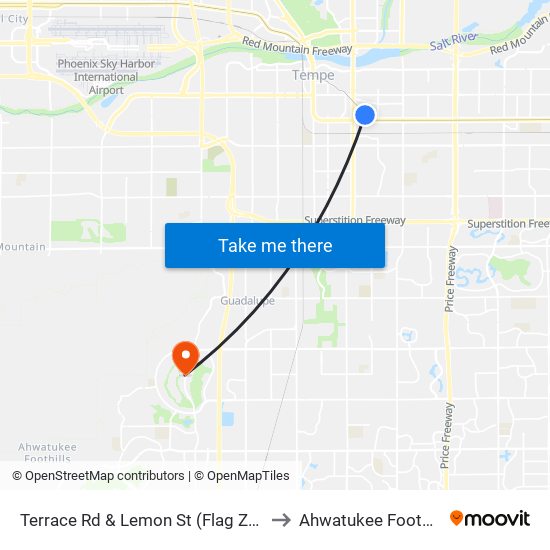 Terrace Rd & Lemon St (Flag Zone) to Ahwatukee Foothills map
