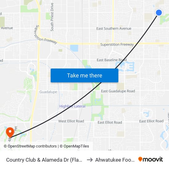 Country Club & Alameda Dr (Flag Zone) to Ahwatukee Foothills map