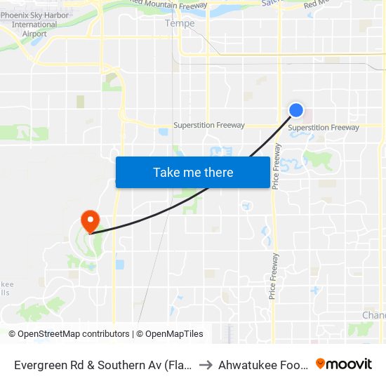 Evergreen Rd & Southern Av (Flag Zone) to Ahwatukee Foothills map