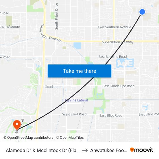 Alameda Dr & Mcclintock Dr (Flag Zone) to Ahwatukee Foothills map