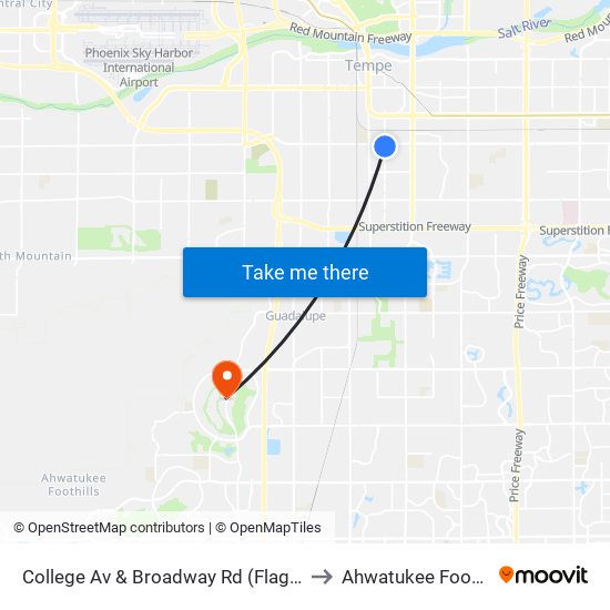 College Av & Broadway Rd (Flag Zone) to Ahwatukee Foothills map