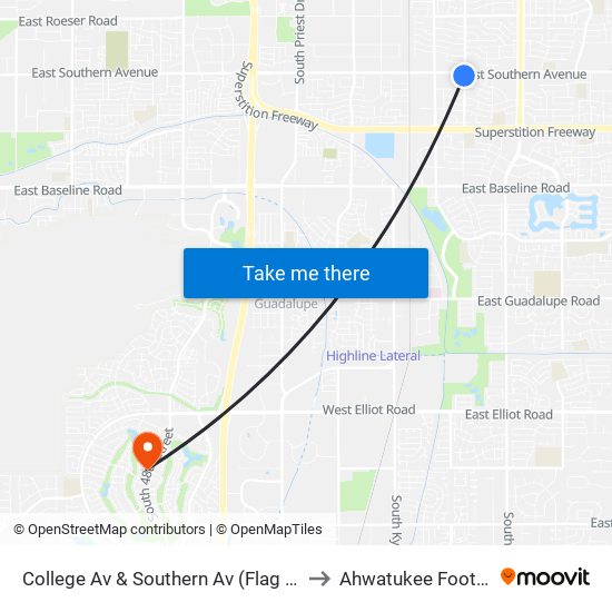 College Av & Southern Av (Flag Zone) to Ahwatukee Foothills map