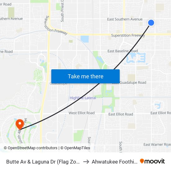 Butte Av & Laguna Dr (Flag Zone) to Ahwatukee Foothills map