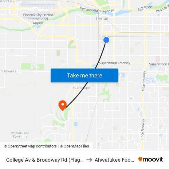 College Av & Broadway Rd (Flag Zone) to Ahwatukee Foothills map