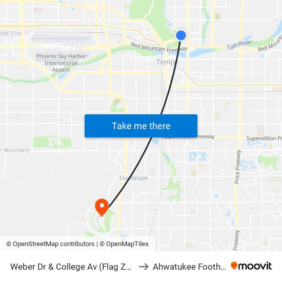 Weber Dr & College Av (Flag Zone) to Ahwatukee Foothills map