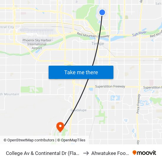 College Av & Continental Dr (Flag Zone) to Ahwatukee Foothills map