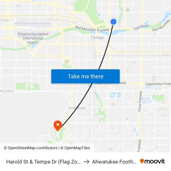 Harold St & Tempe Dr (Flag Zone) to Ahwatukee Foothills map