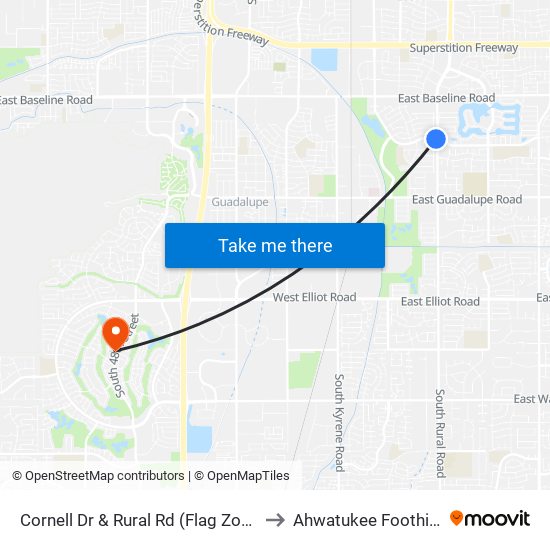 Cornell Dr & Rural Rd (Flag Zone) to Ahwatukee Foothills map