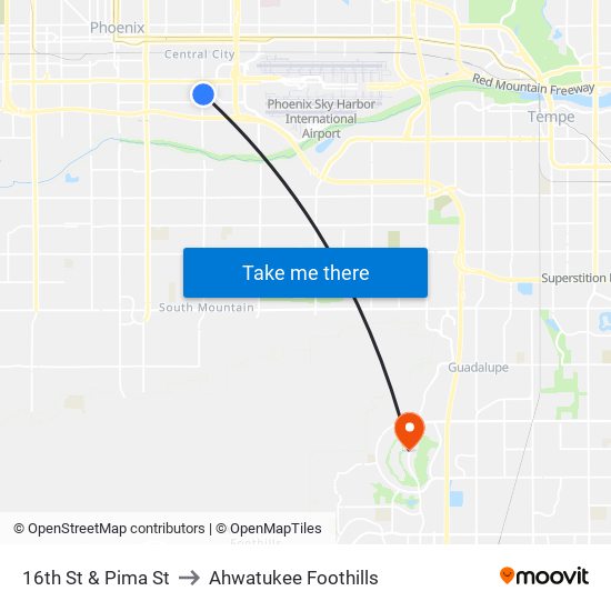 16th St & Pima St to Ahwatukee Foothills map