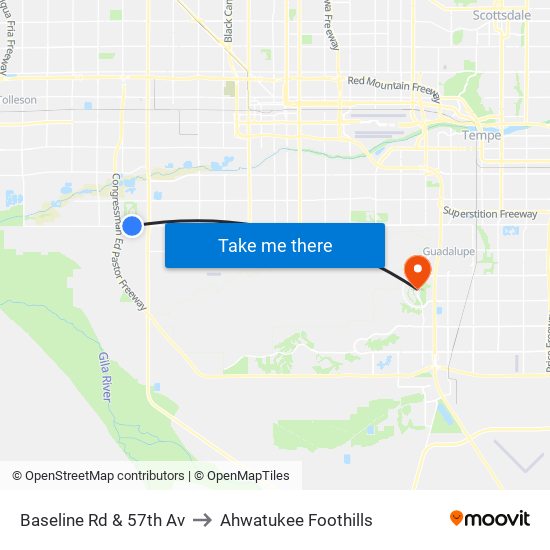 Baseline Rd & 57th Av to Ahwatukee Foothills map