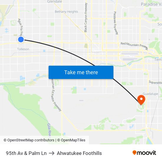95th Av & Palm Ln to Ahwatukee Foothills map