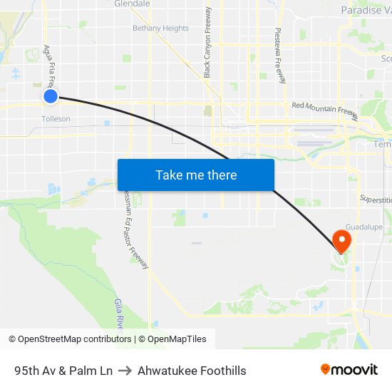 95th Av & Palm Ln to Ahwatukee Foothills map