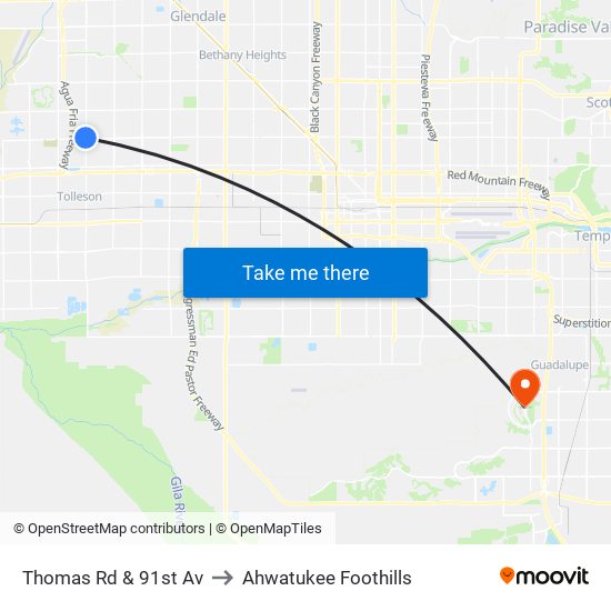 Thomas Rd & 91st Av to Ahwatukee Foothills map