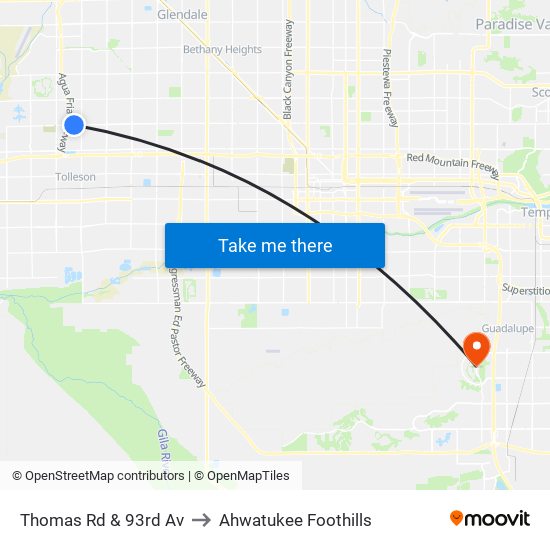 Thomas Rd & 93rd Av to Ahwatukee Foothills map