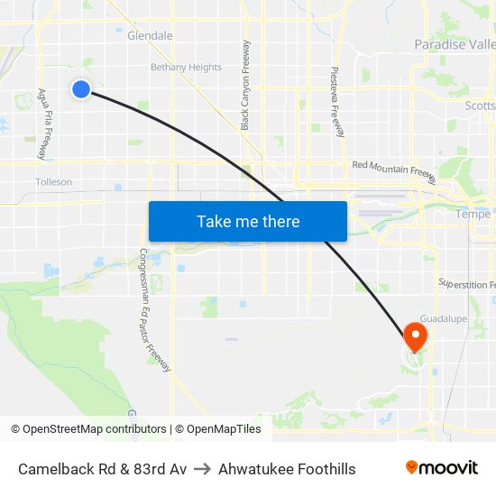 Camelback Rd & 83rd Av to Ahwatukee Foothills map