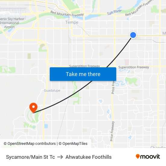 Sycamore/Main St Tc to Ahwatukee Foothills map