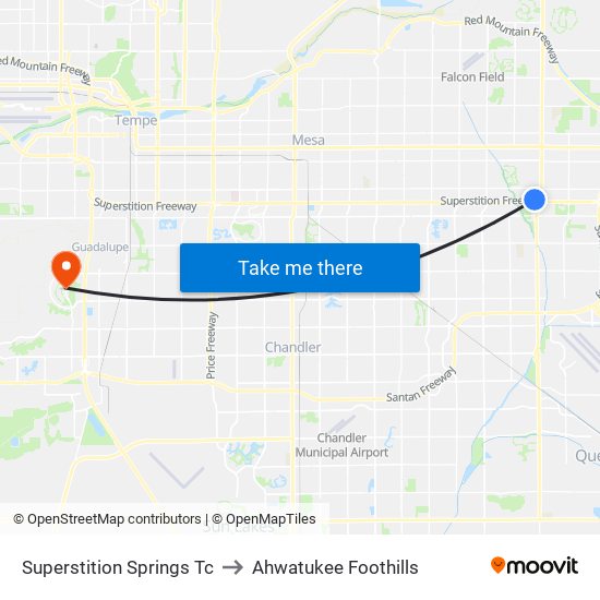 Superstition Springs Tc to Ahwatukee Foothills map