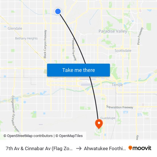 7th Av & Cinnabar Av (Flag Zone) to Ahwatukee Foothills map