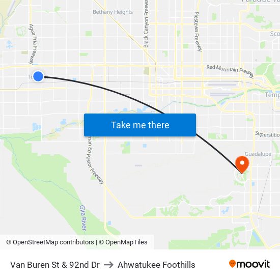 Van Buren St & 92nd Dr to Ahwatukee Foothills map