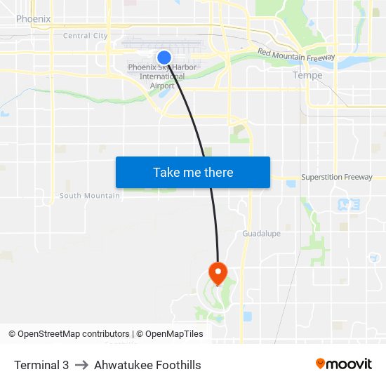 Terminal 3 to Ahwatukee Foothills map