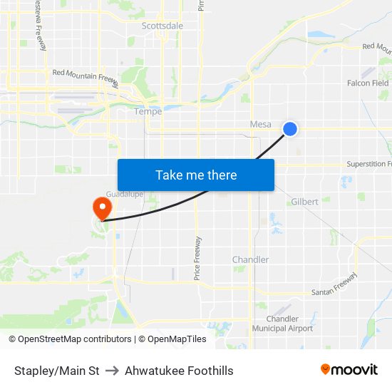 Stapley/Main St to Ahwatukee Foothills map