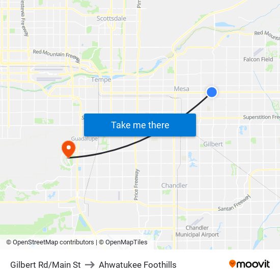 Gilbert Rd/Main St to Ahwatukee Foothills map