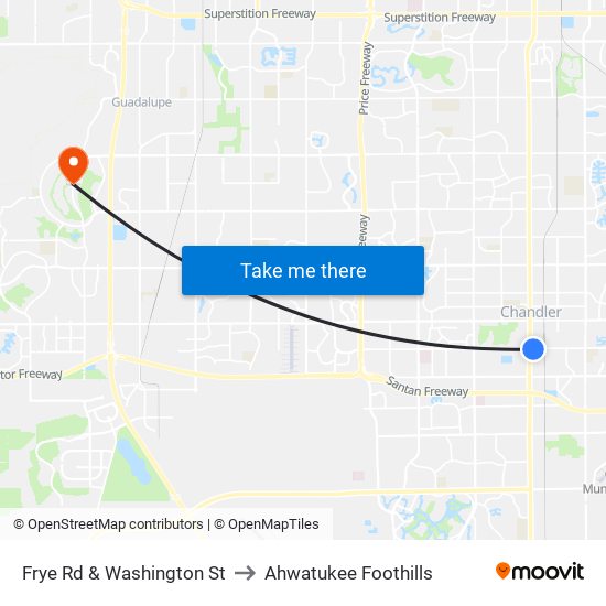 Frye Rd & Washington St to Ahwatukee Foothills map