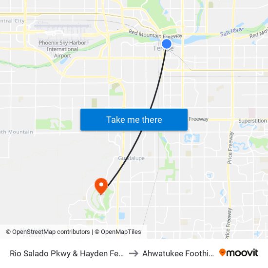 Rio Salado Pkwy & Hayden Ferry to Ahwatukee Foothills map